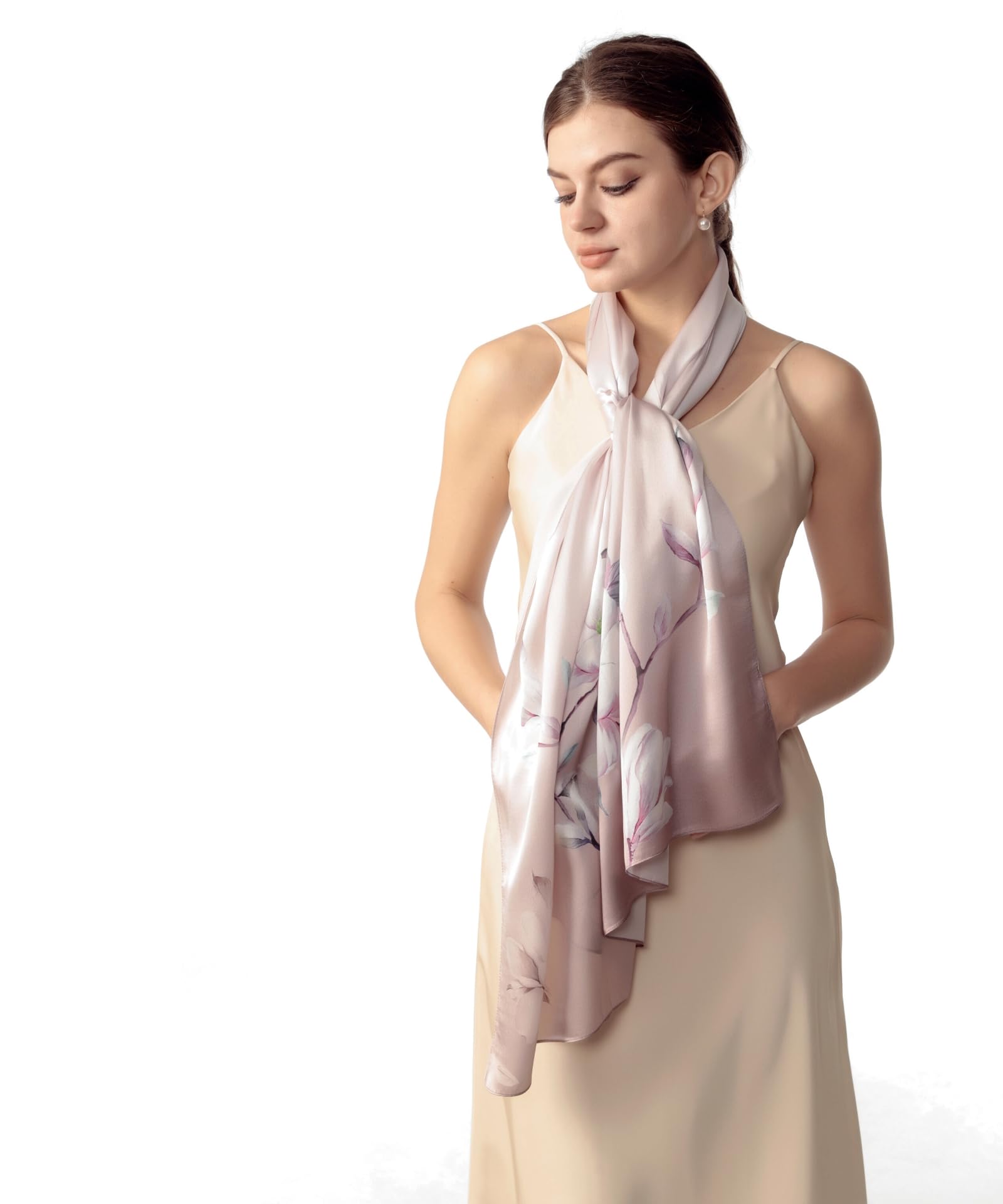 PoeticEHome Écharpe Longue en Soie de Mûrier 100% – Châle Foulard Femme | Emballage Cadeau (170x53cm)