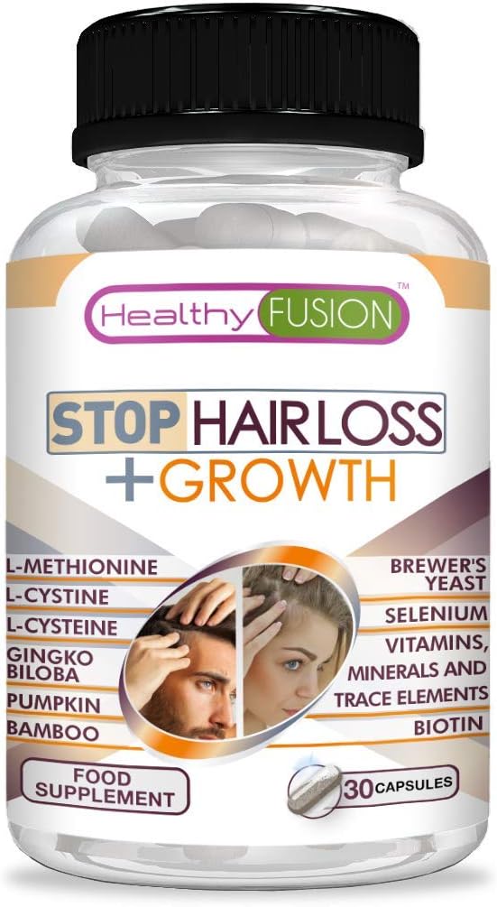 Hair growth supplement | Hair loss pills with l-methionine, l-cysteine and vitamins | Stimulates and boosts hair growth | Stops hair loss and increases hair strength and density | 30 capsules