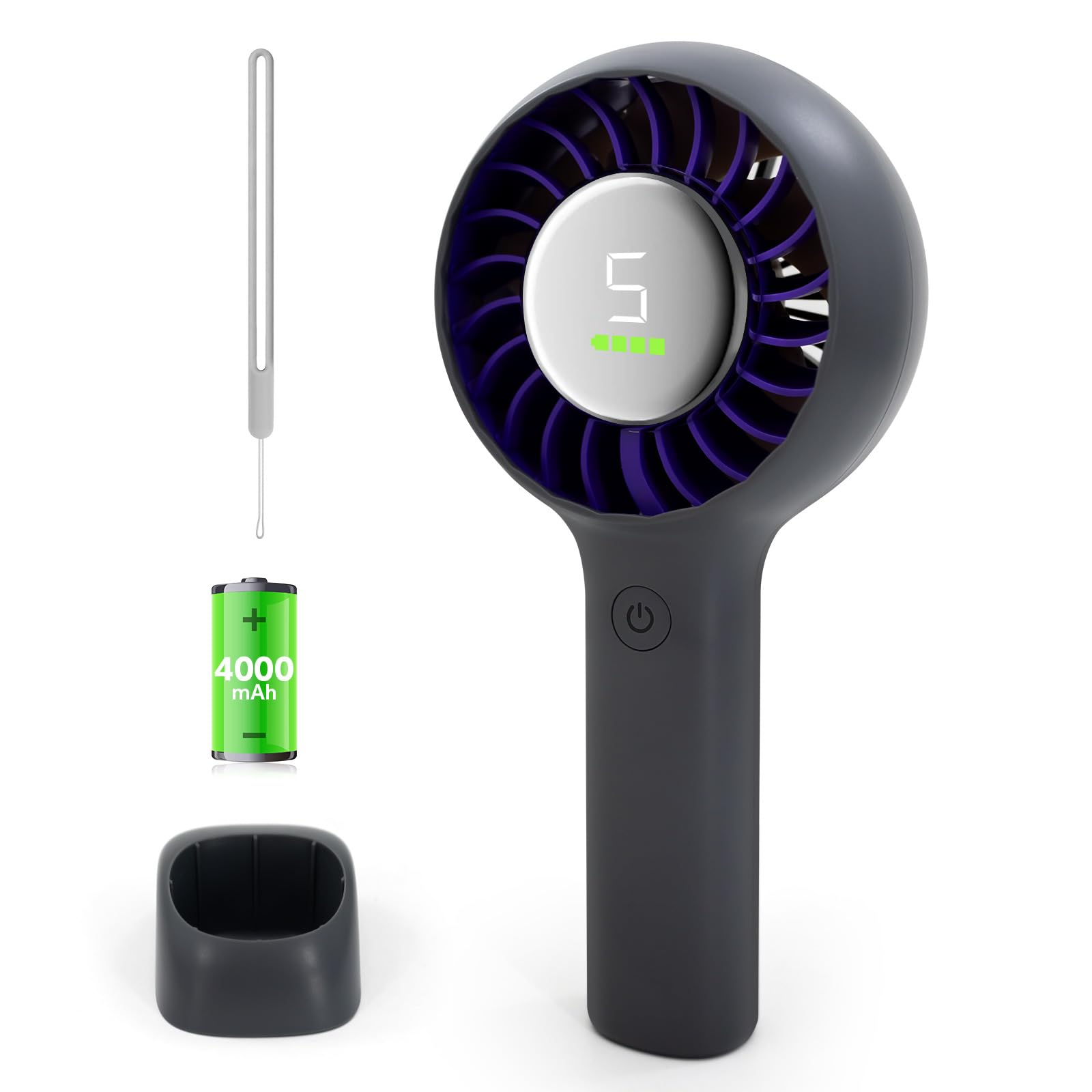 Portable Handheld Fan, Powerful Small Fan with Base, Turbo Fan 4000mAh Battery USB Rechargeable Personal Fan, 5 Speeds, Up to 16H Cooling Time, Digital Display, Desktop Fan for Makeup Travel Outdoor