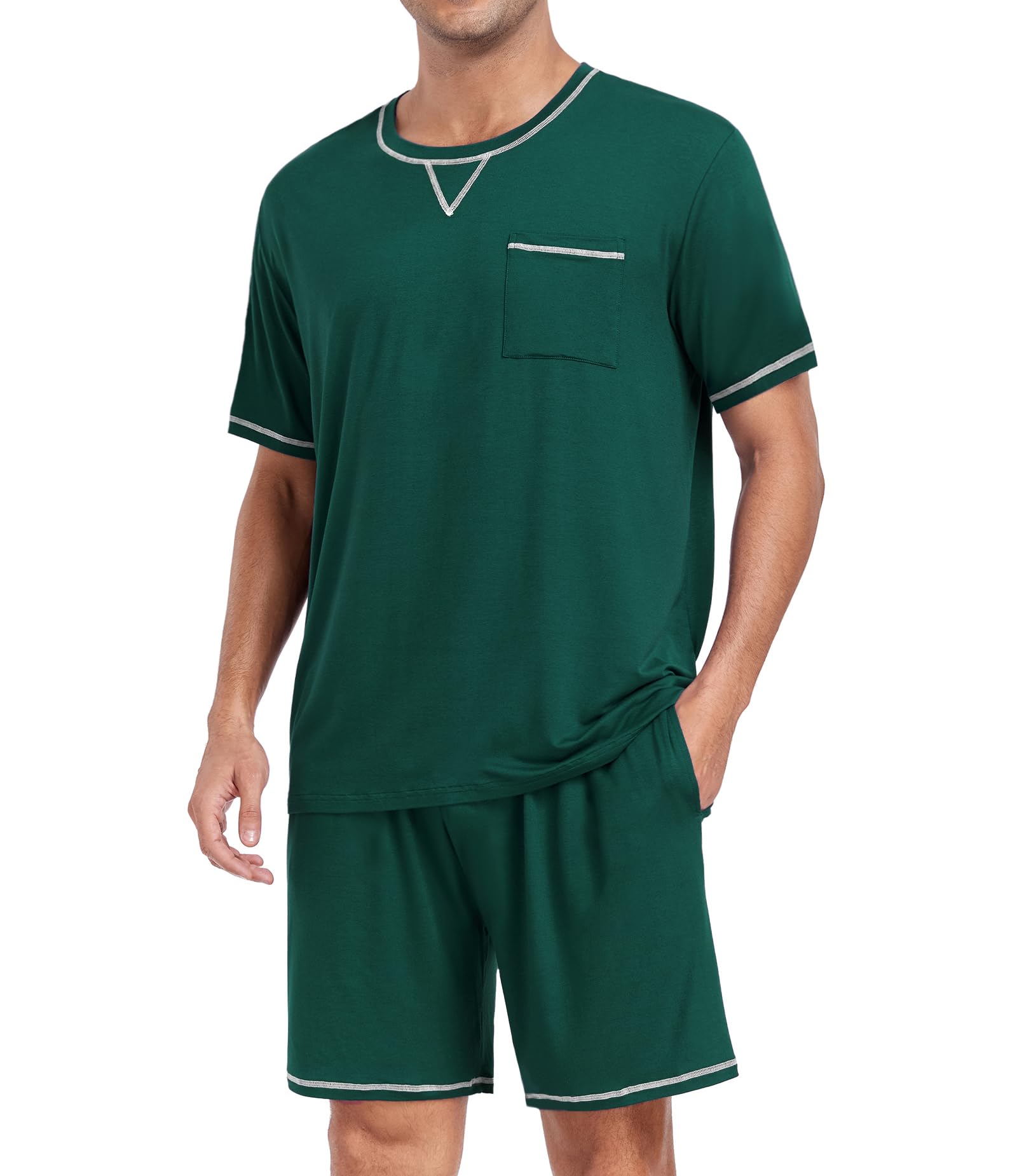 DIKFA Men's Modal Pajamas Set Soft Sleepwear Short-sleeve Pjs with Pockets 2pcs Lounge Casual Cozy Nightwear