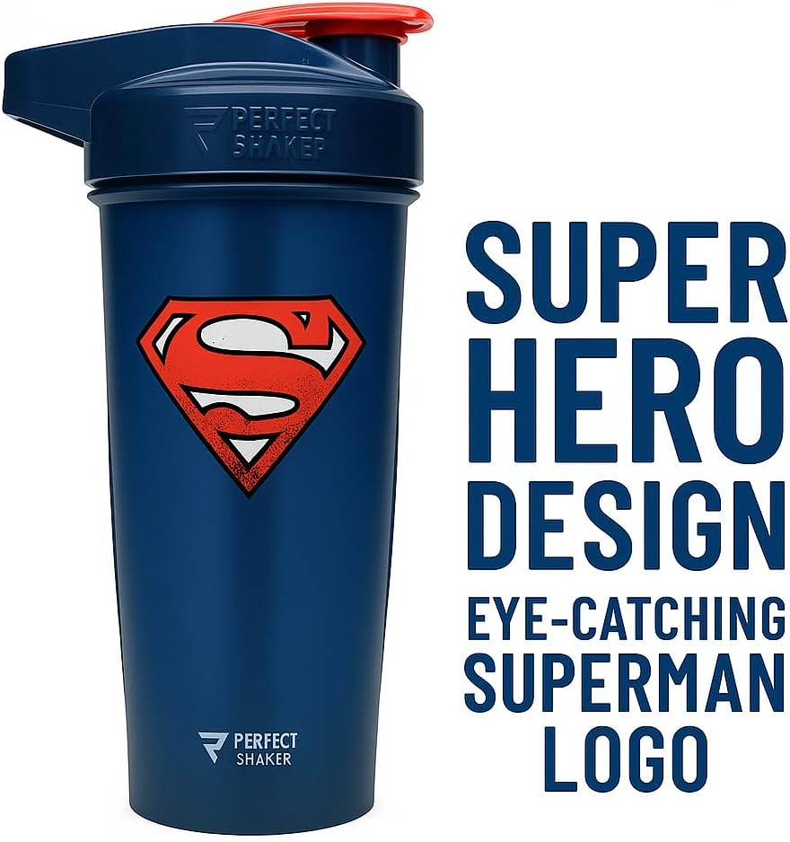 PerfectShaker ACTIV DC Comics & Justice League Series | Leak-Proof, BPA-Free, Shatter-Resistant | ActionRod Mixing Technology for Smooth Blends | Gym, Fitness & Sports Shaker - 28oz Superman(Blue) - Image 6