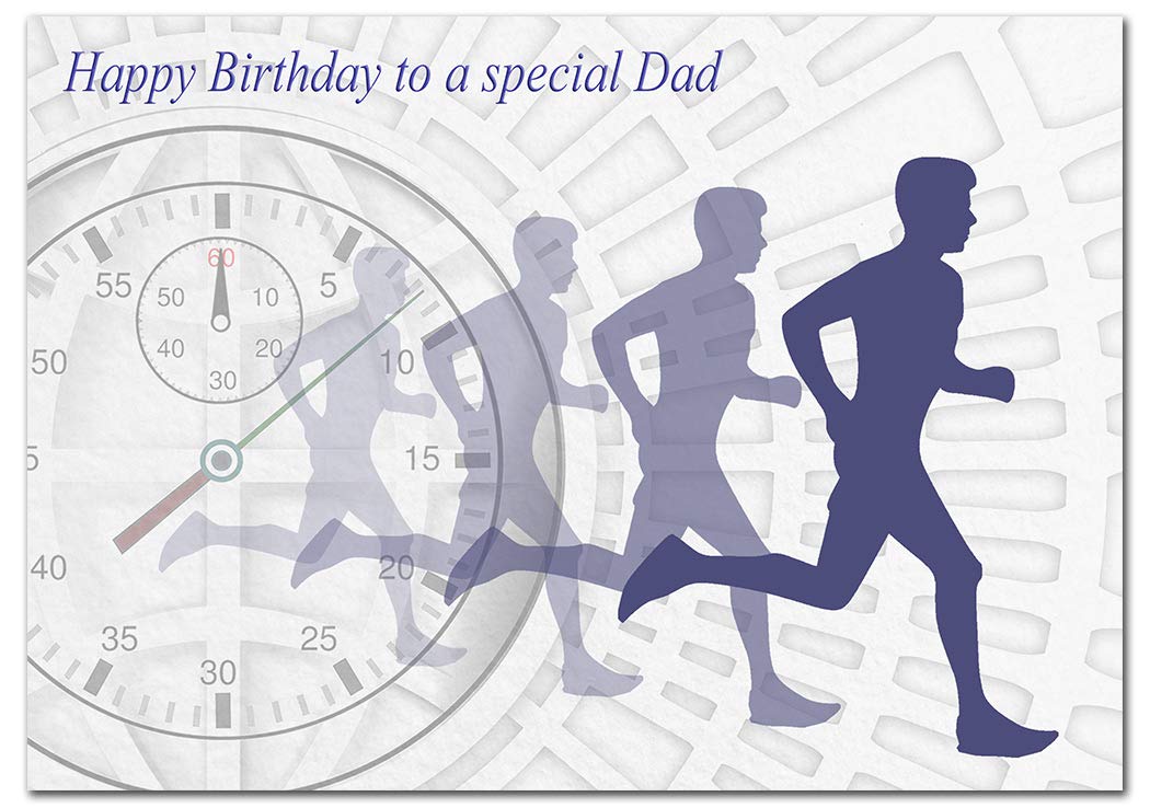 Extra Large Dad Birthday Card - XL Big thick A4 size - Special Traditional Bday Greeting Men Him - Unusual Cool Art Running Man Sports Theme - Huge Happy Wishes - UK Eco-Friendly — image 1