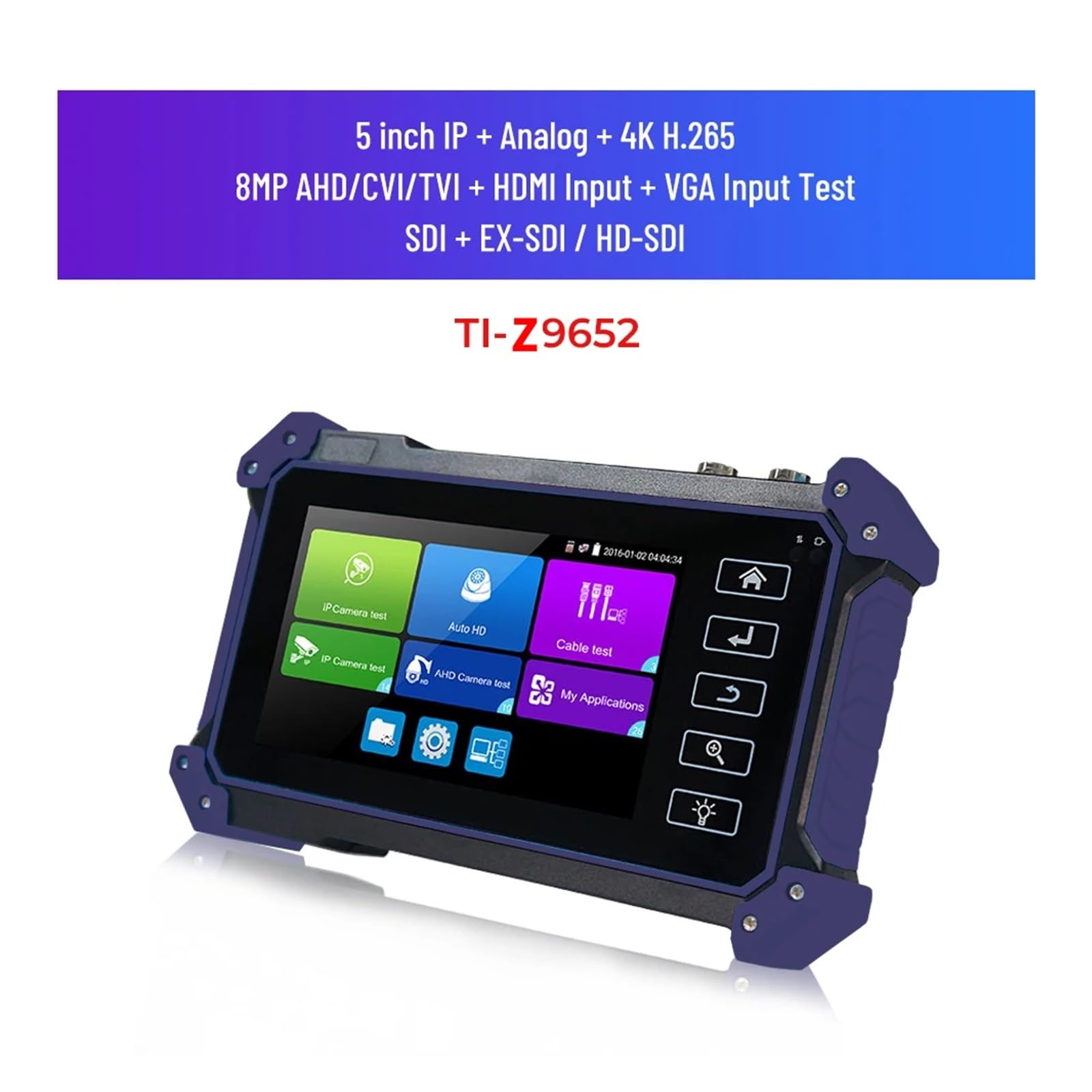 Tester for telecamere CCTV con Ingresso VGA, Monitor CCTV, Tester for telecamere IP, 8MP, AHD, CVI, SDI, 5.4 ", 5", IPC(TI-Z9652)