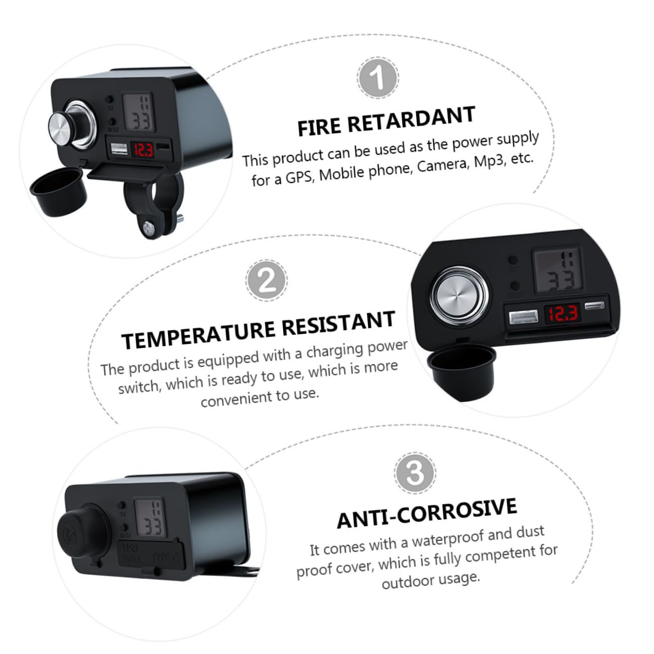 SHINEOFI Cargador USB para Motocicleta con De Cigarrillos De Cable Resistente Al Agua Adaptador De Corriente para Motocicleta para Viajes y Recorridos Moto