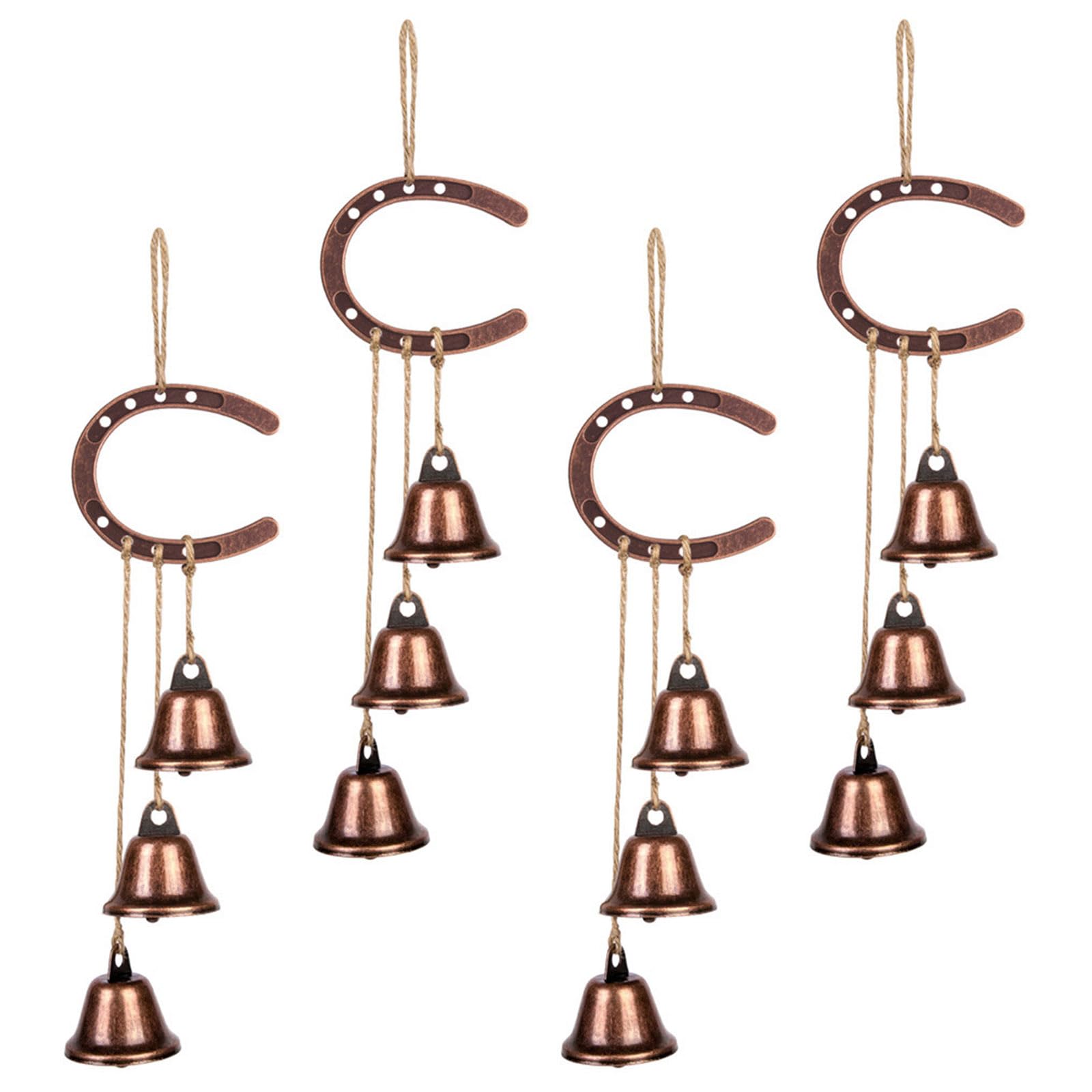 Unique Horseshoe Theme Wind Chimes Set of 4 Metal Hanging Bells Good Luck Symbol Decorative Ornament Home Decors Wall Decoration Hanging Wind Chimes