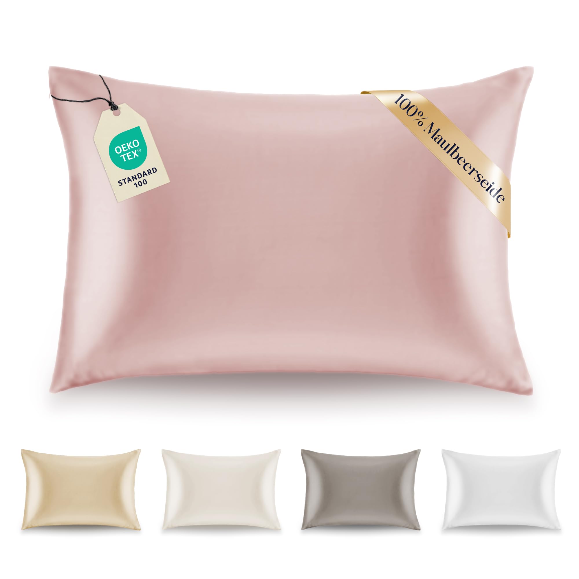Dreamzie Kissenbezüge Seide - 50x75 cm - Gewicht 19 Momme 100% Reine Maulbeerseide Doppelseitig - Seidenkissenbezug für Haar und Haut, Anti-Aging, Anti-Bettwanzen - Weiches Rosa