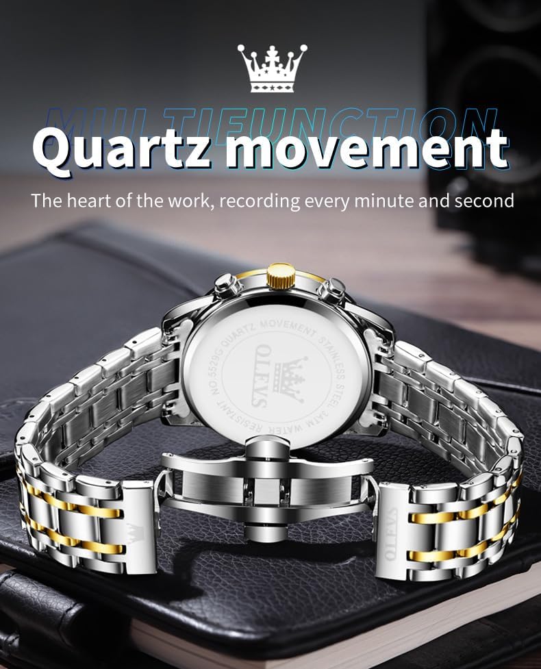 OLEVS Mens Watches Luxury Big Face Waterproof Stainless Steel Analog Quartz Multifunctional Luminous Date Two Tone Fashion Dress Wrist Watches for Man - Image 8