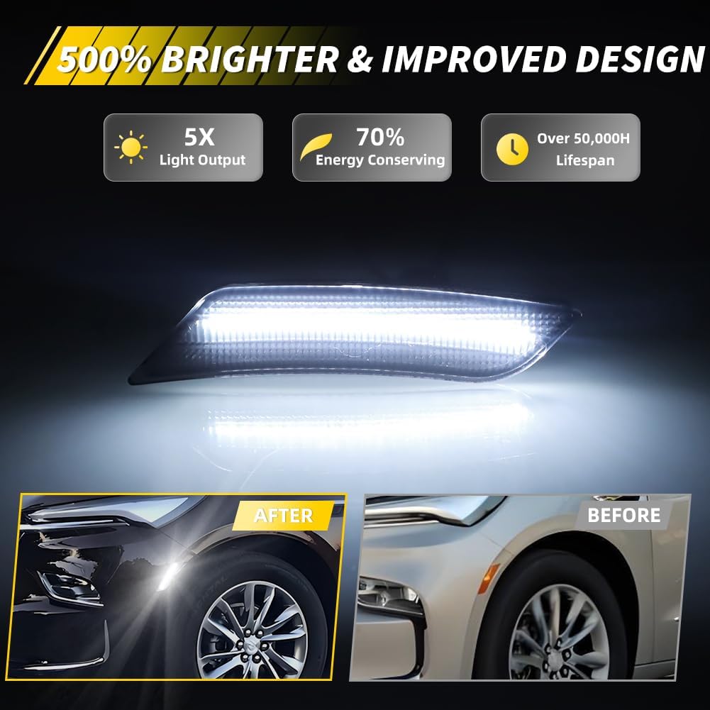 Front Side Marker Light Compatible with 2022-2024 Buick Enclave & 2022-2023 Chevro-let Traverse, White LED Turn Signal Marker Light, OEM Part #84579397, 2 PCS, Smoked Lens