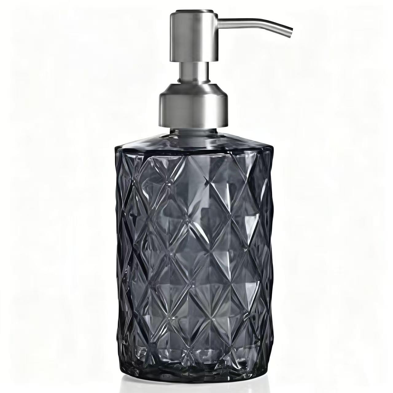 Ekirlin Glass Soap Dispenser Bottle with Pump, 11 Oz/340 ml Refillable Liquid Hand Jar Dispenser with 304 Rustproof Stainless Steel Pump for Bathroom, Countertop, Kitchen, Laundry Room (Grey)