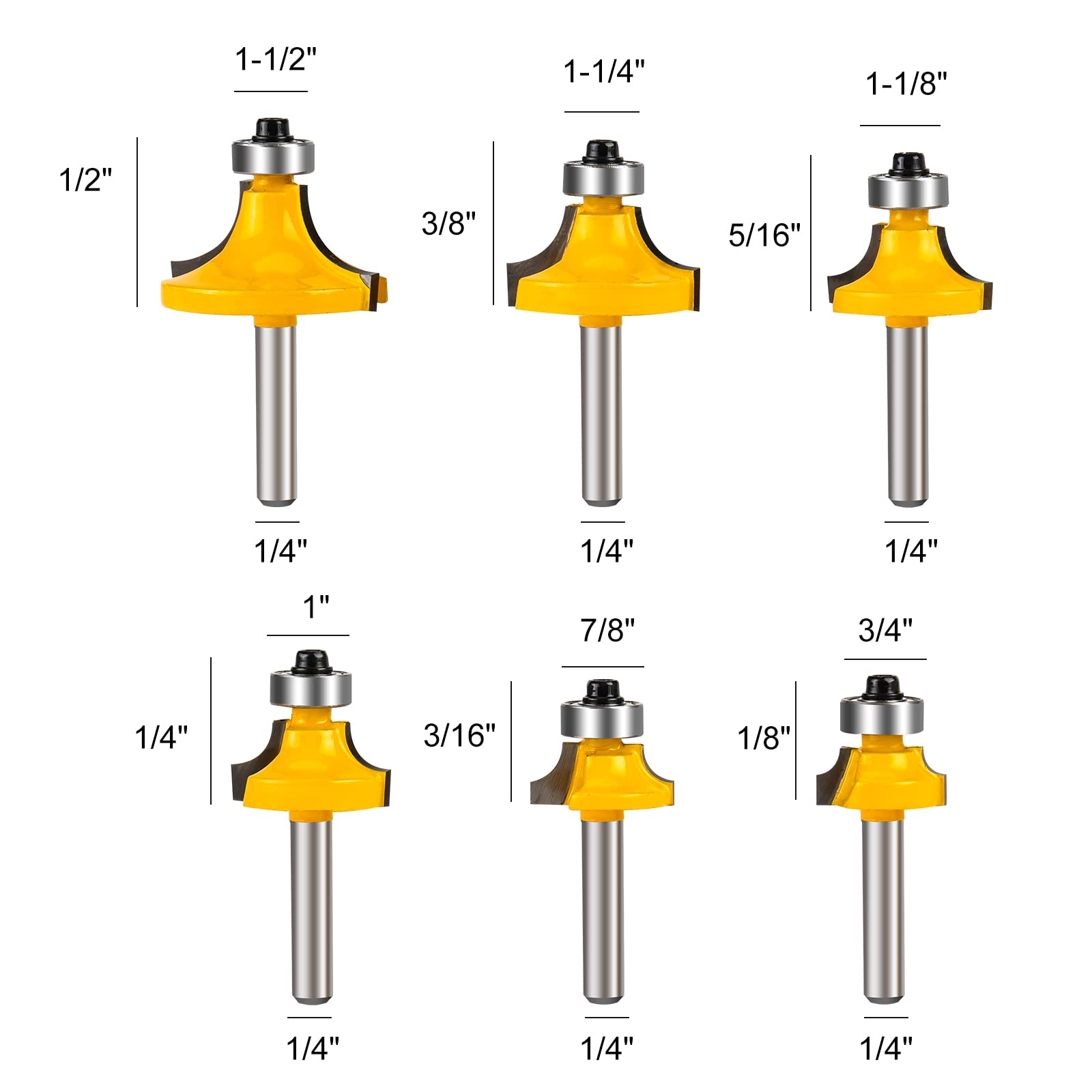 Yueqing Zhongji roundover Router bit 1/4 Shank Router bits 1/4 Shank 1/4-Inch Shank Roundover Edging Router Bit Set Corner Rounding Edge Forming Bit Set 1/2" - Image 2
