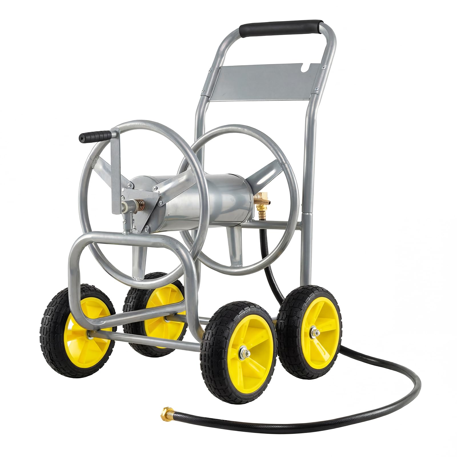 COSTWAY Garden Hose Reel Cart, Metal Hose Trolley with 4 Wheels & Crank Handle, Holds 100m of 16mm or 120m of 13mm Hose, Outdoor Water Hose Carts for Lawn Yard (Silver, 89 x 60 x 98cm)