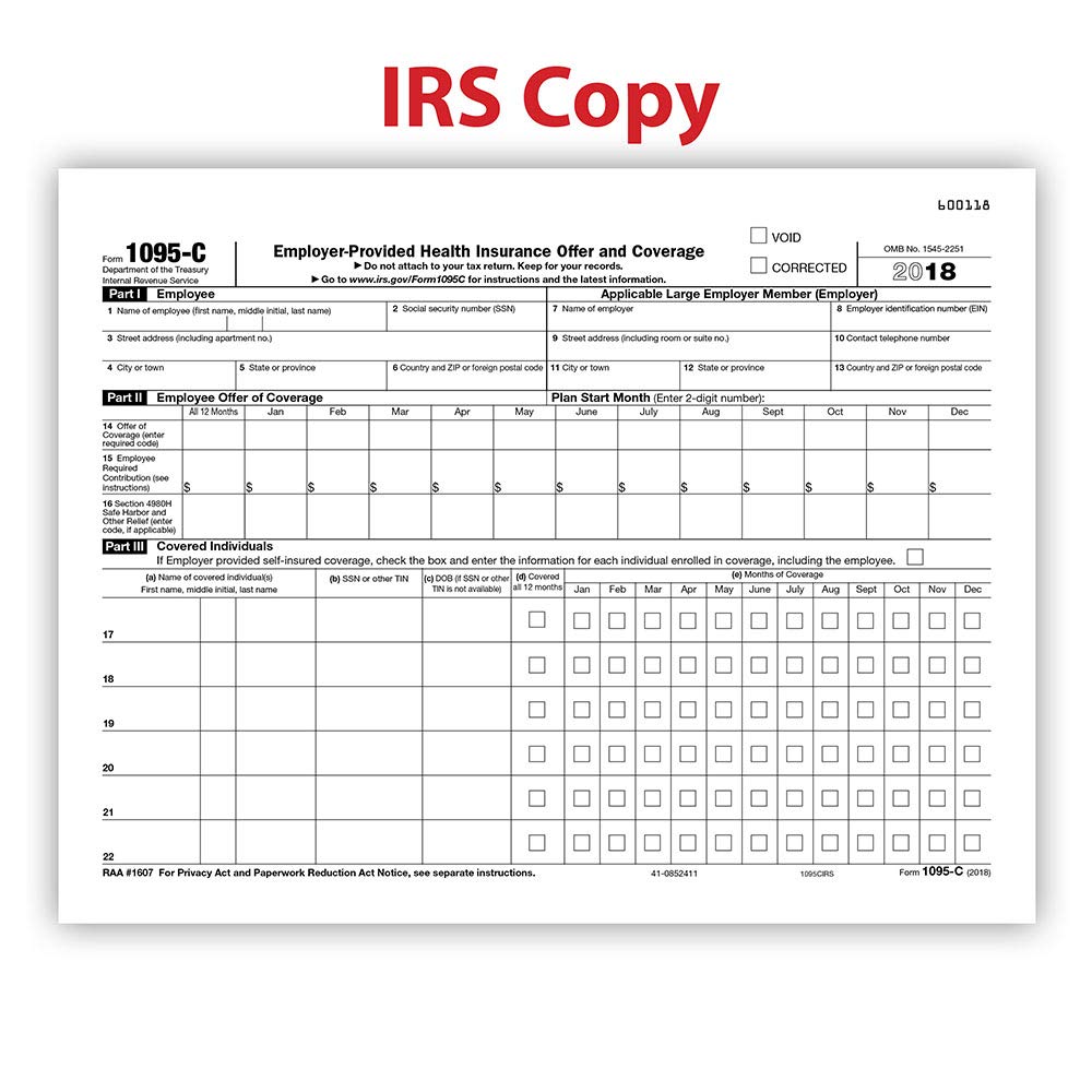 1095 C Irs Employer Provided Health Insurance Form Pack Of 100 Amazon In Office Products