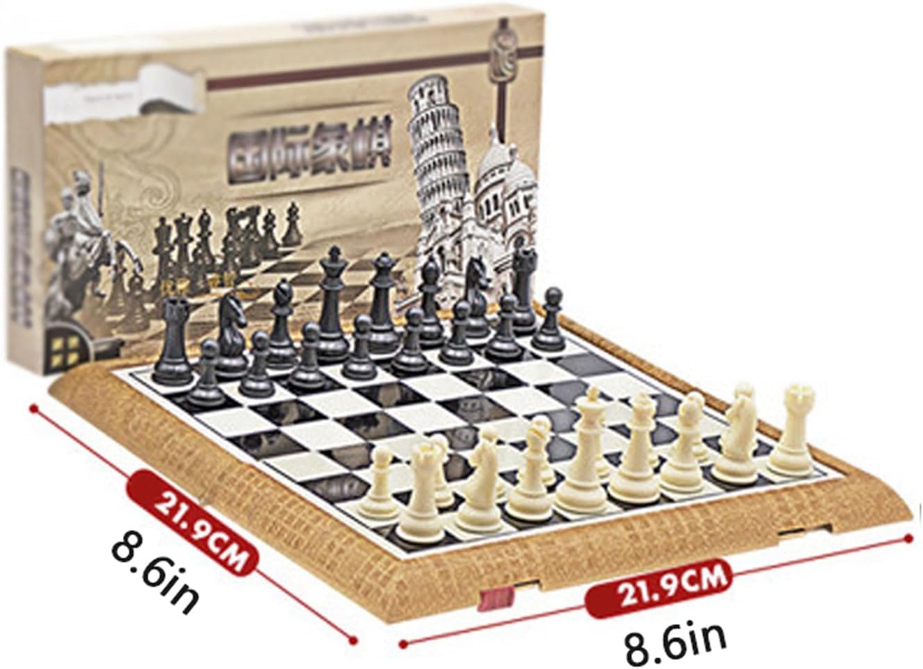 Juego de ajedrez portátil de Viaje Internacional, Juego de ajedrez de plástico Plegable con Tablero, Piezas magnéticas y Caja de Almacenamiento
