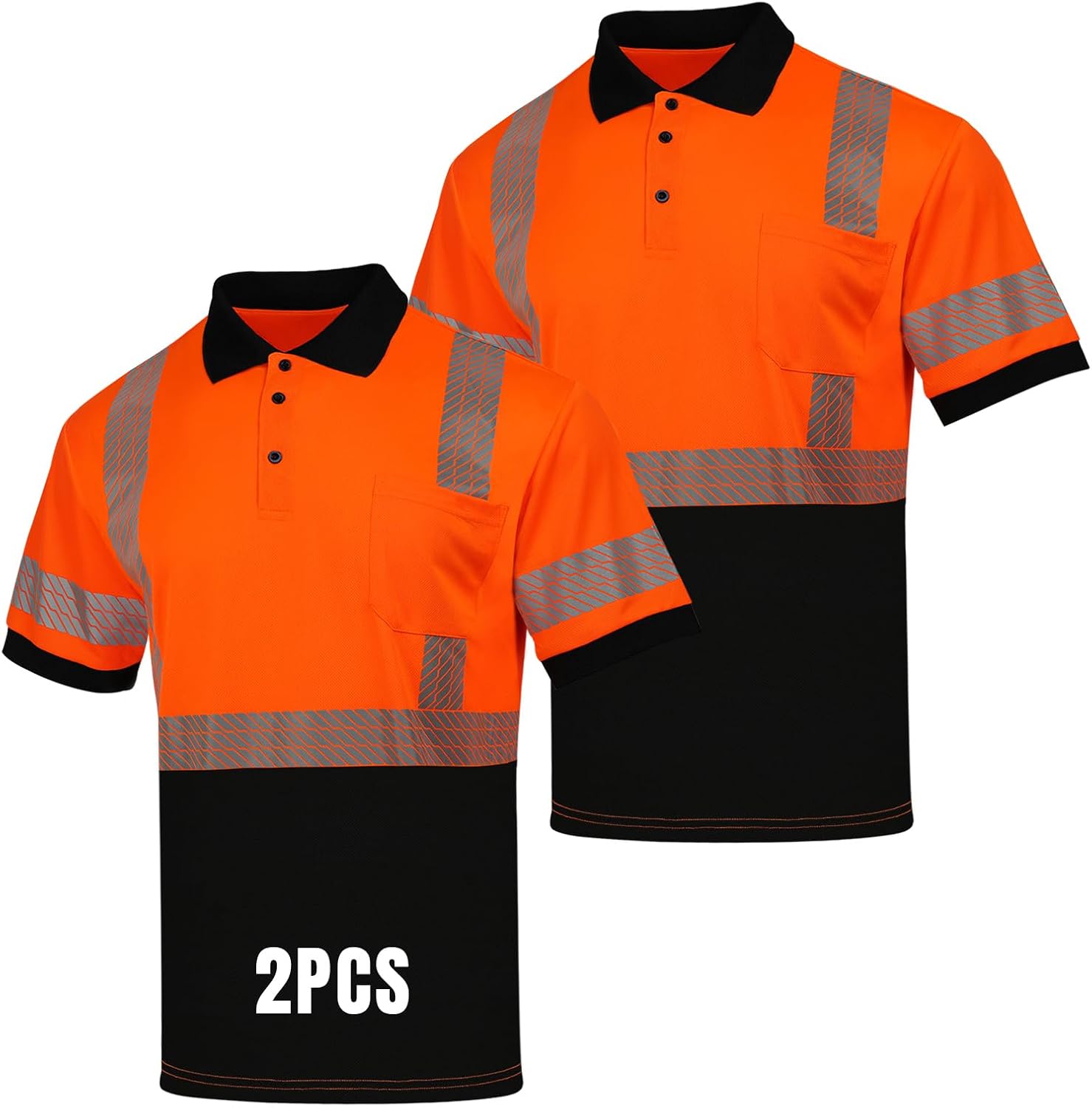 Hi Vis Safety Work Construction Short T Shirt Reflective Class 3 Black Bottom High Visibility for Men with Polo