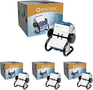Rolodex Rotary Business Card File 400-Card Capacity Black Pack of 4