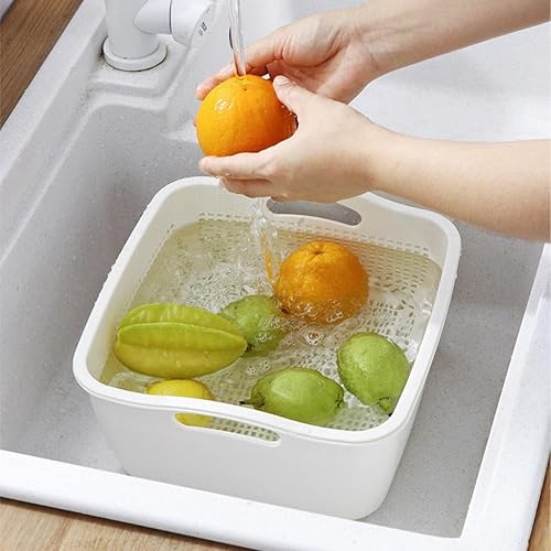 Miniatura 7 de Cesta de drenaje de doble capa, cesta de plástico para lavar frutas, verduras, cesta de almacenamiento de alimentos, fregaderos apilables de