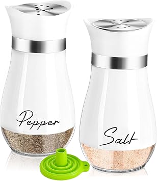 Salt and Pepper Set,Salt and Pepper Shakers Sets with Glass Bottle, Stainless Steel Spice Dispenser Kitchen Accessories for Home,Kitchen, Restaurant, Dining TableWhite
