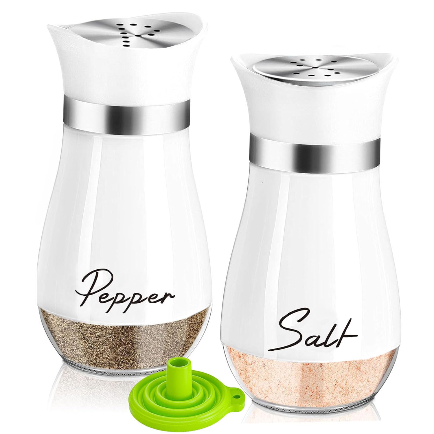 UDQYQ Edelstahl Salz- und Pfefferstreuer Set mit Glasflasche, Gewürzspender Küchenzubehör für Haus, Küche, Restaurant, Esstisch (Weiß)