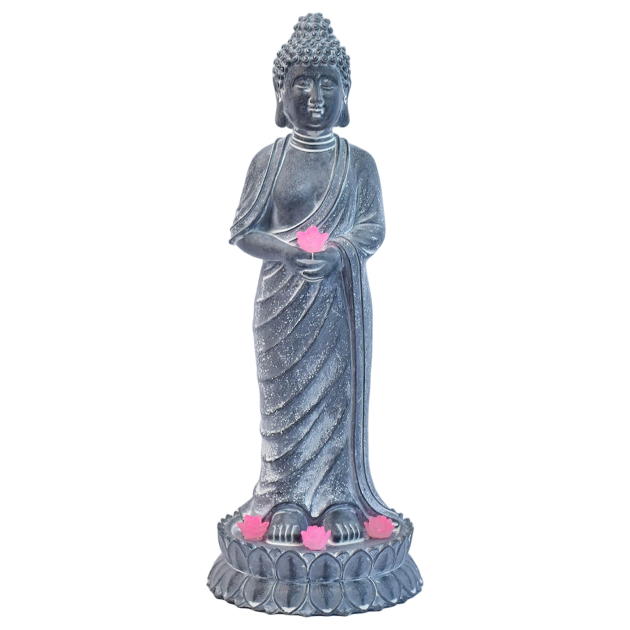 Ameble Buddha Statue Outdoor, Solar Buddha Statue Outdoor - Resin Standing Zen Figurine With Lotus Solar Light For Garden Patio Yard, statues for garden, bu