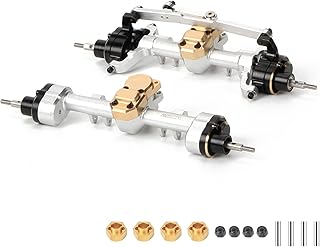 RCAWD Front and Rear Portal Axle Set for Axial SCX24 Upgrades Housing with Steel Gears& Brass Worm Gears& Brass Third Member Housing& Brass Hex, Aluminum Hop Ups Parts #AXI31609, AXI31610 Silver