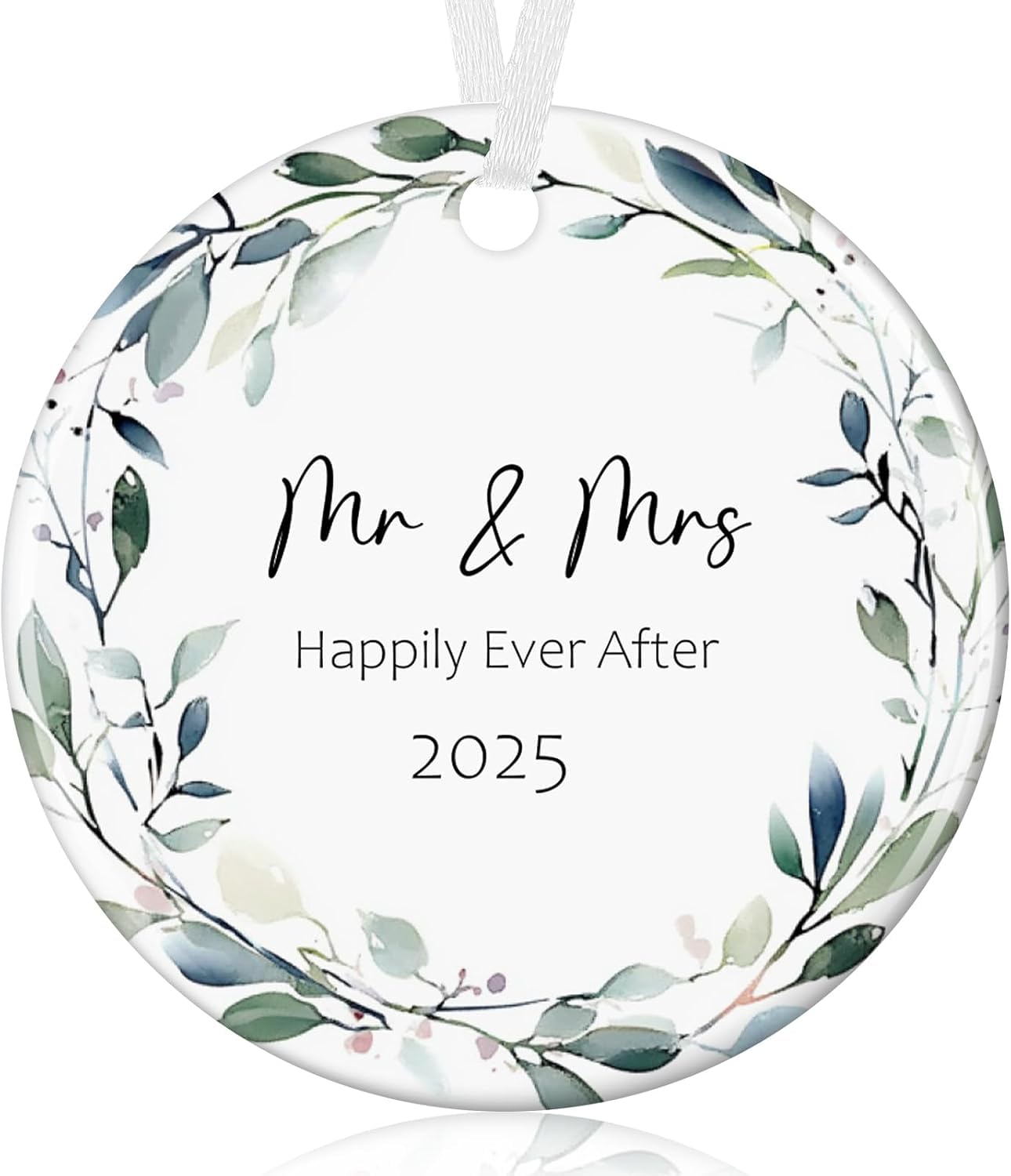 Tovii White Happily Ever After Gift 2025 Engagement Wedding Mr & Mrs Gifts For Couple Engagement Bauble Wedding Newlyweds Ceramic Marry Plaque Ornament(Married)