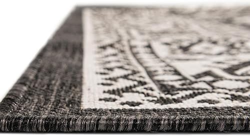 Miniatura 156 de Rugs.com Outdoor Aztec Collection Alfombra – 4 x 6 pies alfombra de tejido plano gris carbón perfecta para salas de estar, grandes comedores, planos