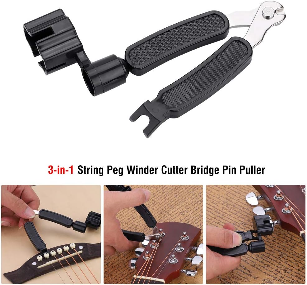 3-in-1 String Peg Winder Cutter Bridge Pin Puller for Folk Bass or Guitars