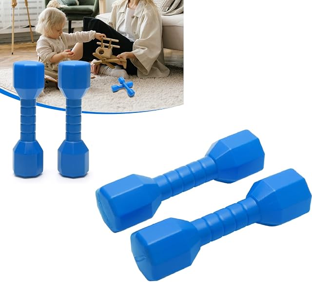 2pcs/set Children Dumbbells Fitness Equipment Toy Kindergarten Fun Gift Kids Arm Hand Weights Pilates Dumbbells Toys, Home Gym Exercise Barbell, Fitness Dumbbell Set for Core Strength Training (Blue)