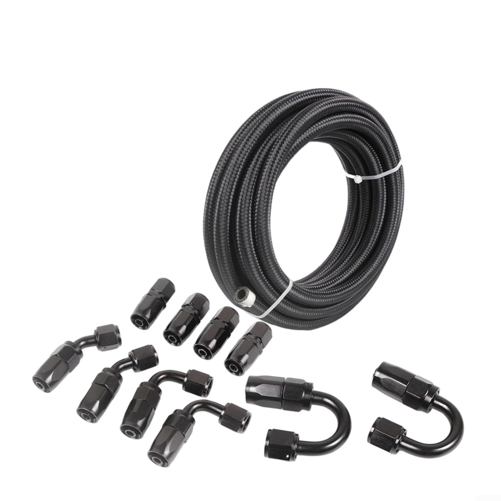 AN6 Kit de manguera de enfriador de aceite, 6 m para exterior de nailon de acero inoxidable con 10 accesorios para motores de gas de bomba de gas de carreras