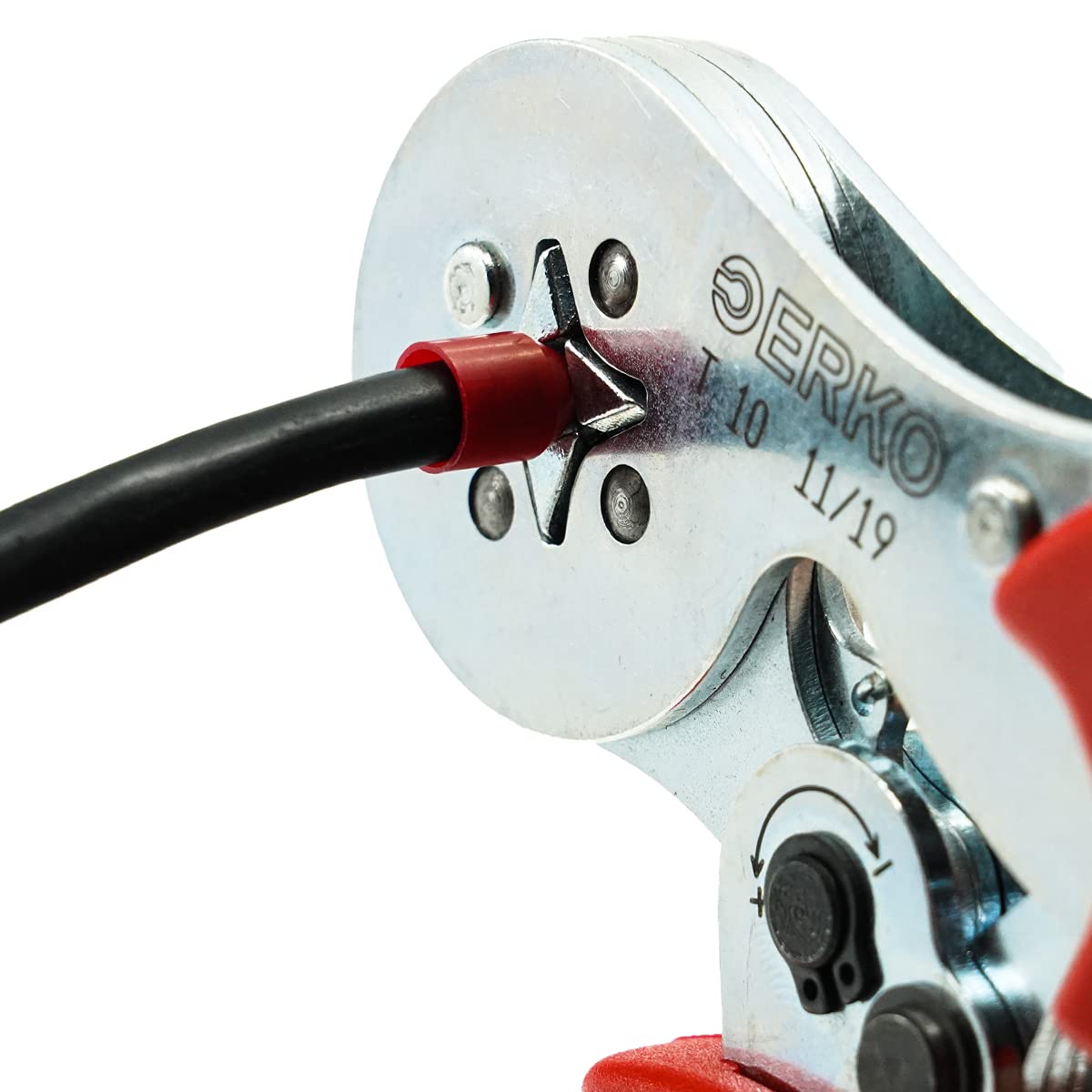 ERKO Pinza crimpatrice T10 per capicorda isolati e non isolati (terminali 0,25-10 mm²), in acciaio inox, peso: 0,42 kg
