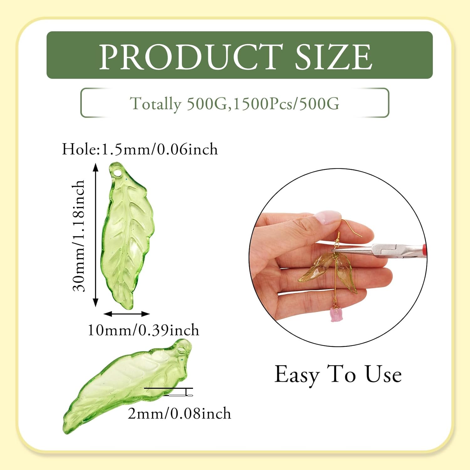 Elecrelive 1500Pcs Green Leaf Charms Acrylic Leaves Pendants Transparent Leaf Beads for DIY Bracelet Necklace Earring Jewelry Making
