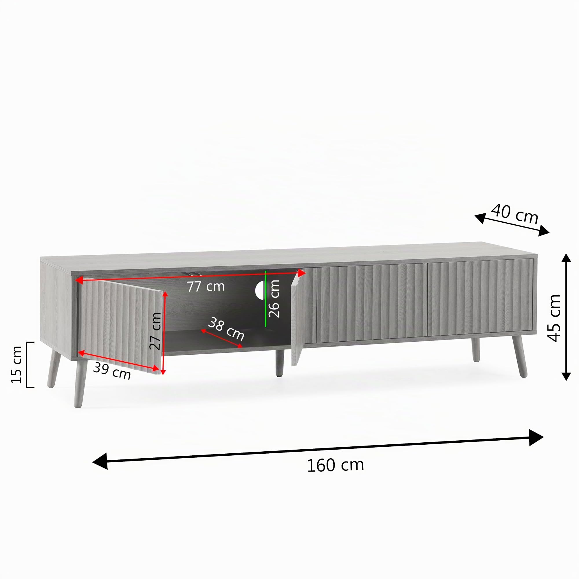 HOMN LIVING TV-Schrank Lluvia 4 Türen Farbe Eiche, 160 cm (Breite) 40 cm (Tiefe) 45 cm (Höhe)