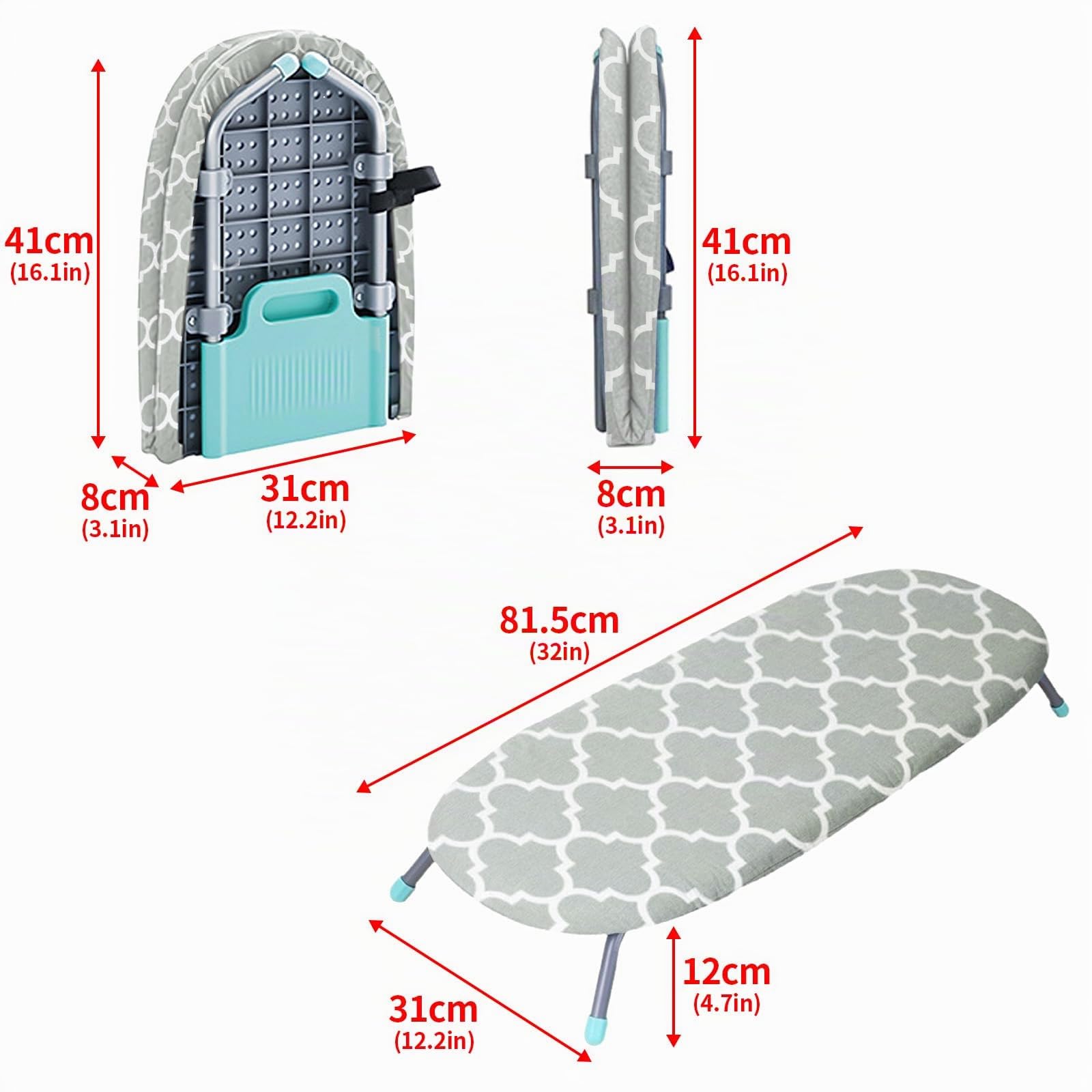 Bügelbrett klappbar -Tischbügelbrett 81cm x 31cm, Leicht und Stabil, Mit Hochtemperaturbeständiger Abdeckung und Rutschfesten Füßen, Platzspares Design für Effizientes Bügelnnde (Grey)