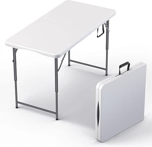 4 Feet Foldable Table Adjustable Height with Built in Handle,
