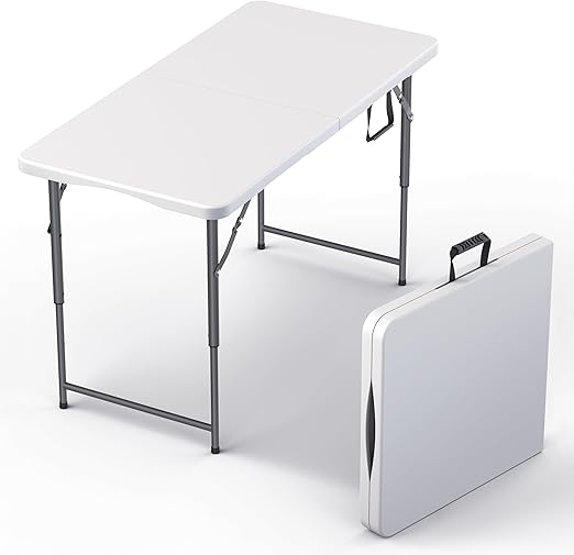 6 Feet Foldable Table with Built in Handle & Steel Legs | 6FT Heavy Duty Folding Portable | Perfect for Party, Dining, Wedding, Events, Picnic Indoor, Outdoor, Camping, Utility, Folding - 6 Foot