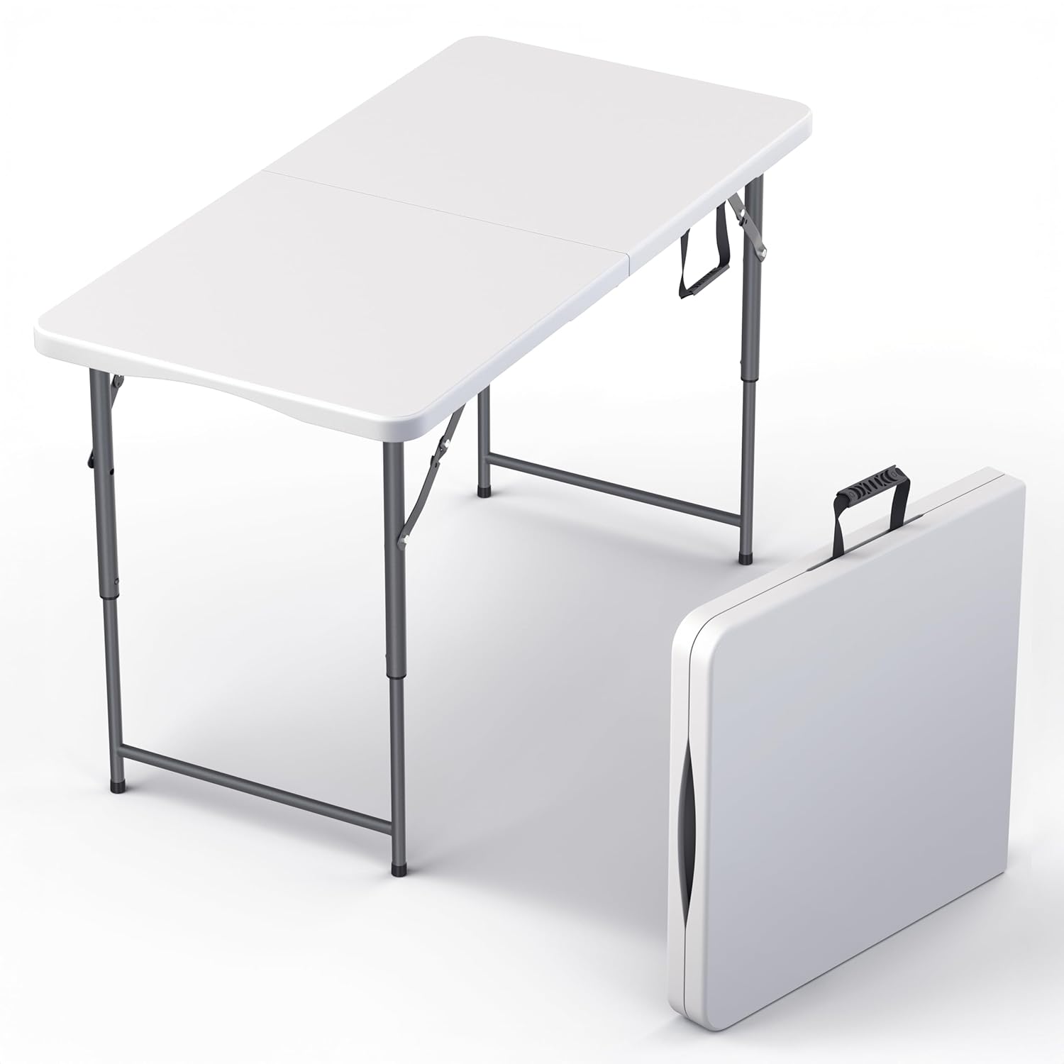 4 Feet Foldable Table Adjustable Height with Built in Handle Steel Legs 4FT Heavy Duty Portable Perfect for