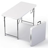 4 Feet Foldable Table Adjustable Height with Built in Handle&comma; Steel Legs &vert; Heavy Duty Portable &vert; Perfect for Party&comma; Dining&comma; Wedding&comma; Events&comma; Picnic Indoor&comma; Outdoor&comma; Camping&comma; Utility&comma; Folding