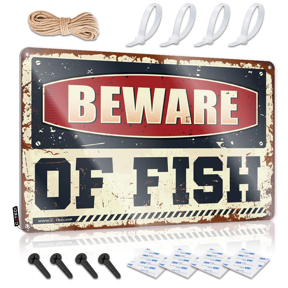 In Home Bar Signs Beware Of Fish Tin Sign Funny Tin Sign Beer Limit Sign(30X40CM)