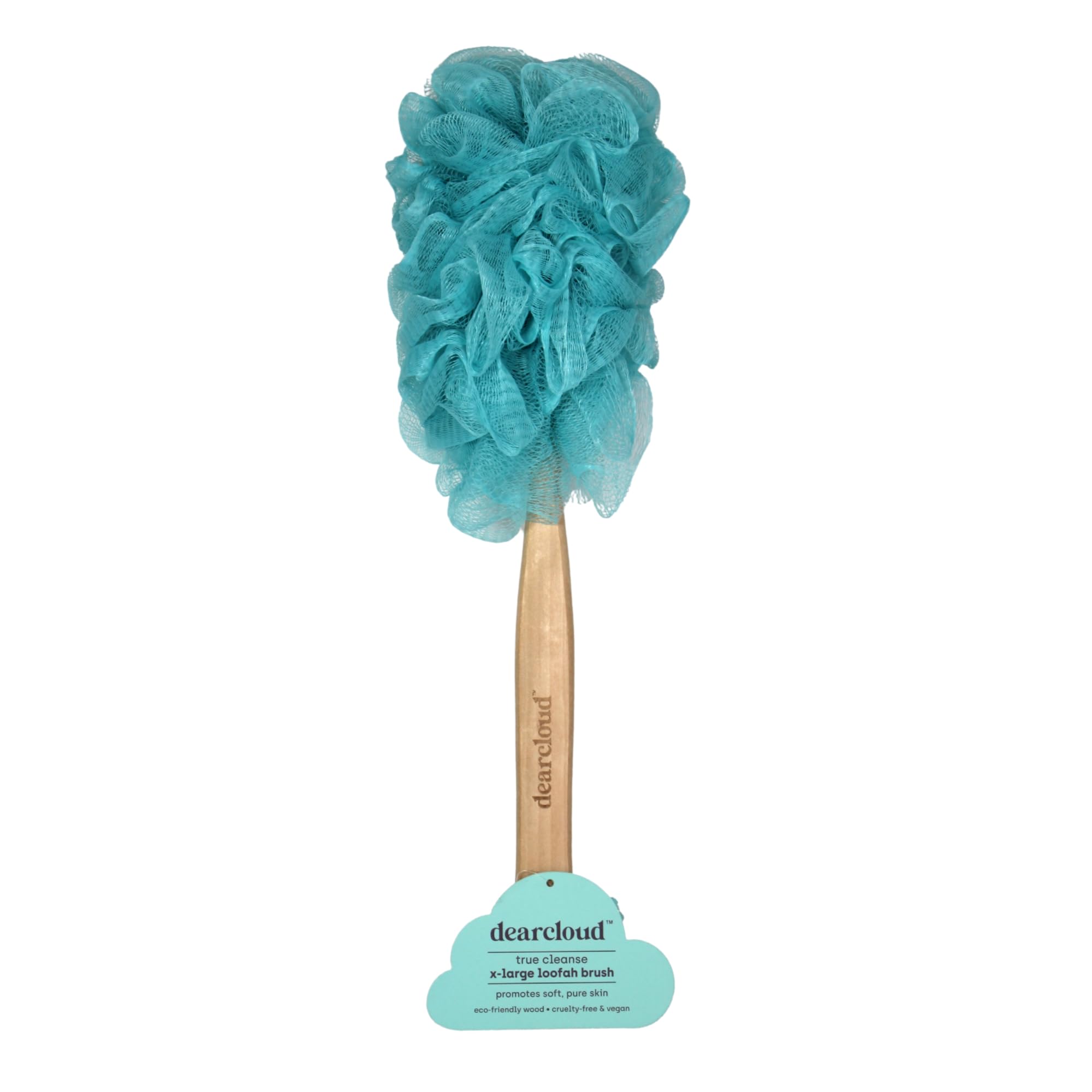 dearcloud True Cleanse XL Loofah Brush – Exfoliating Body Exfoliator Scrubber with Long Handle for Shower - Shower Scrubber for Body (Teal)