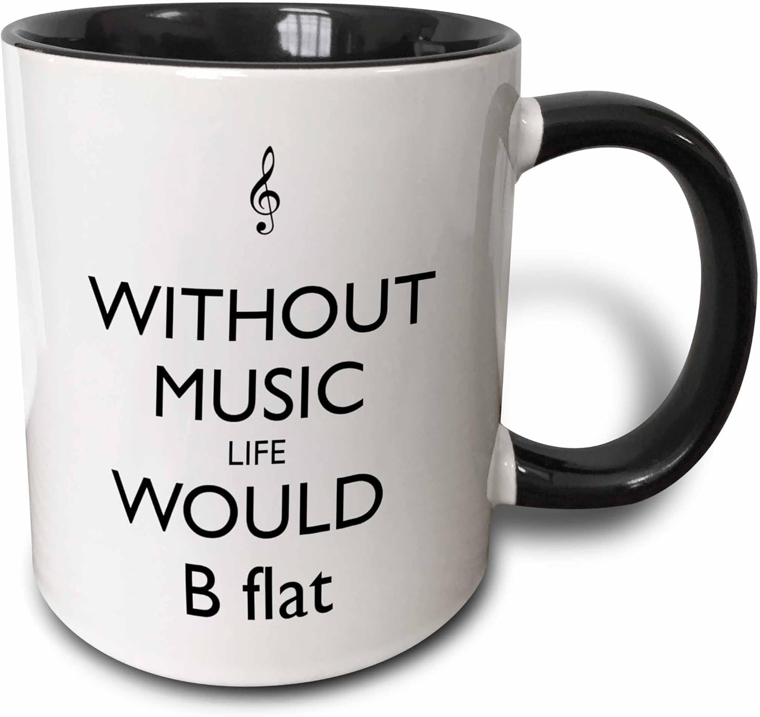 3dRose Without music life would be flat 11oz Two-Tone Black Mug