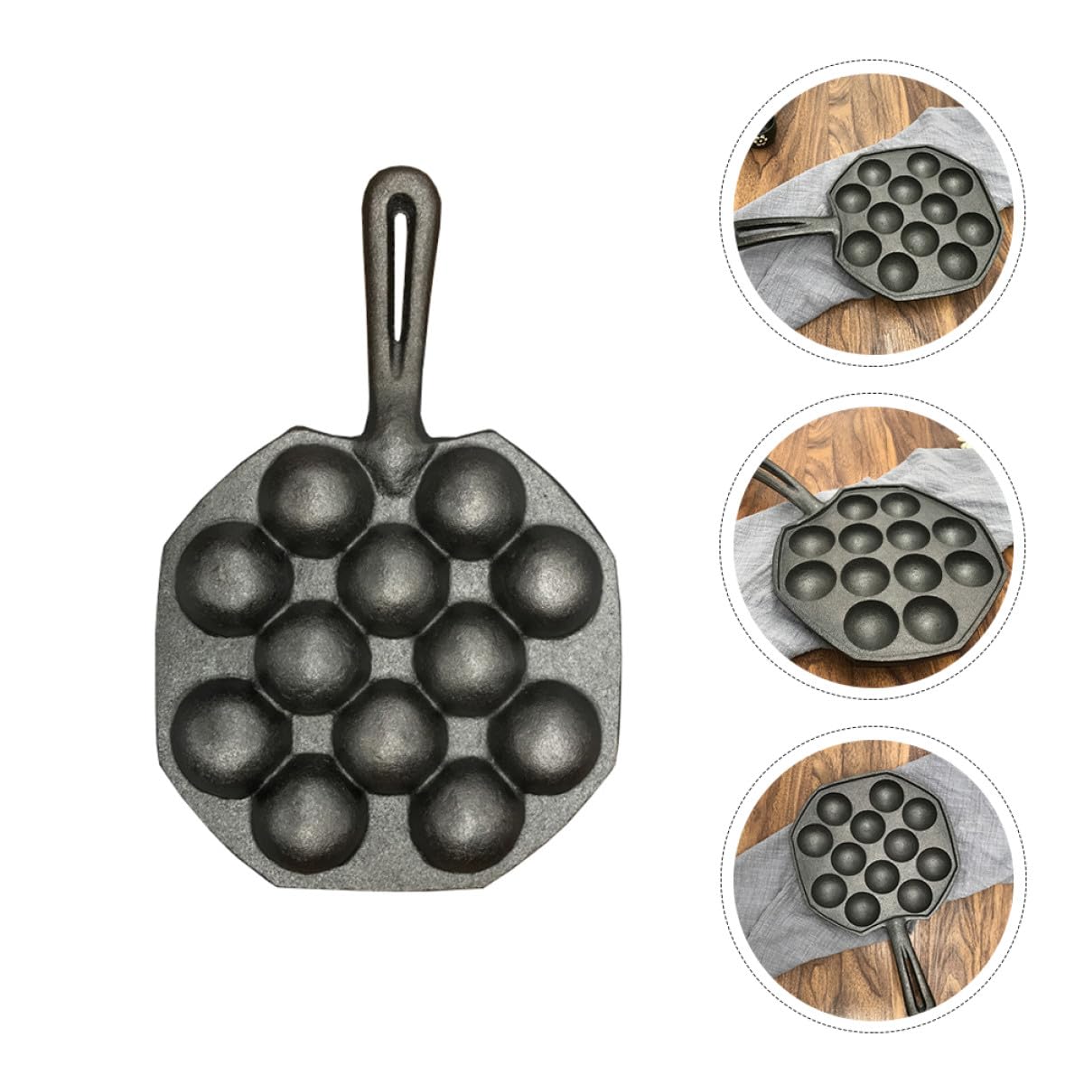 Amosfun Backzubehör Gleichmäßige Hitzeverteilung und Restaurant Küche Takoyaki Pfanne aus Eisen mit 12 Löchern Antihaft Ergonomischer Griff 2 Stück