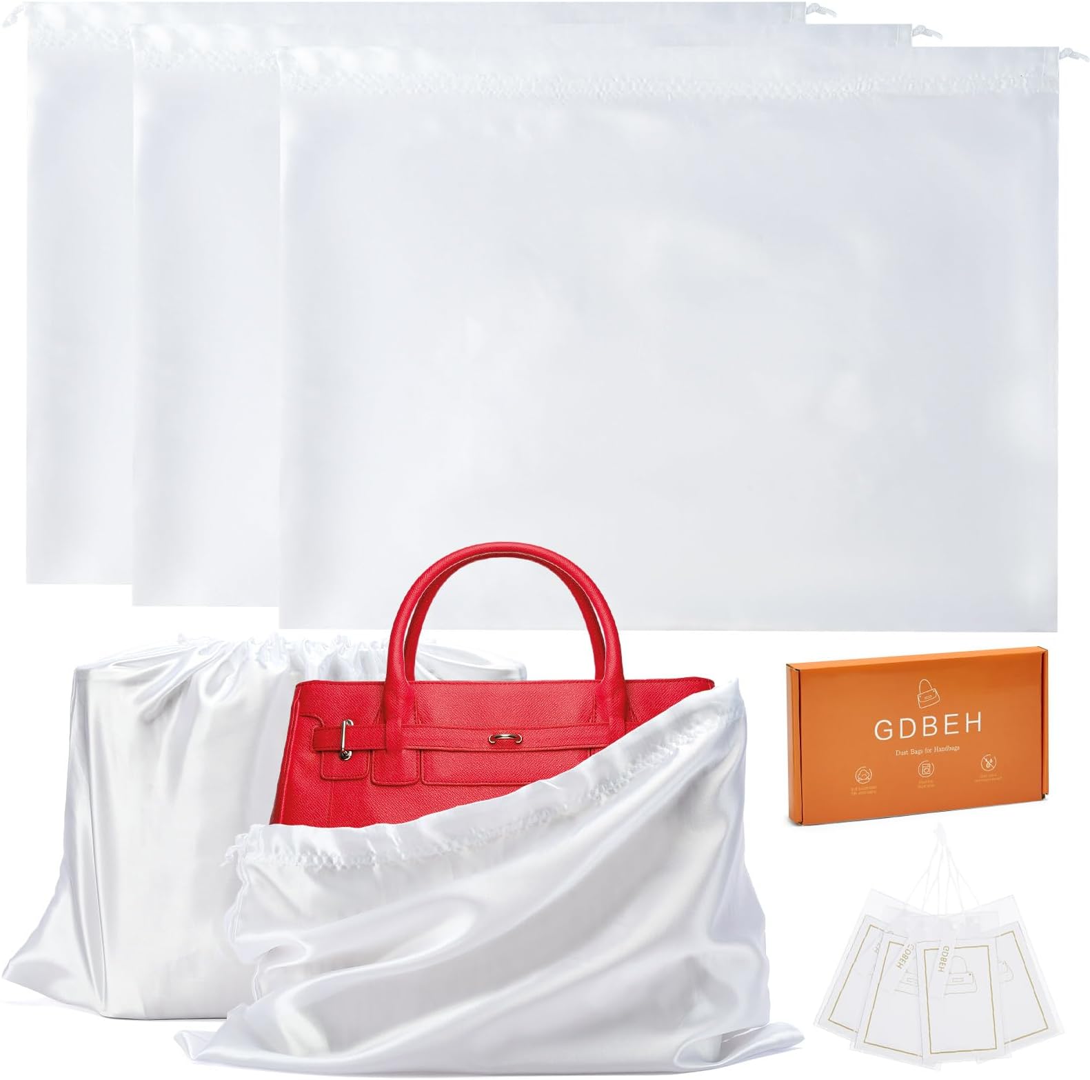 White Drawstring Silk Dust Bags For Handbags Travel Storage