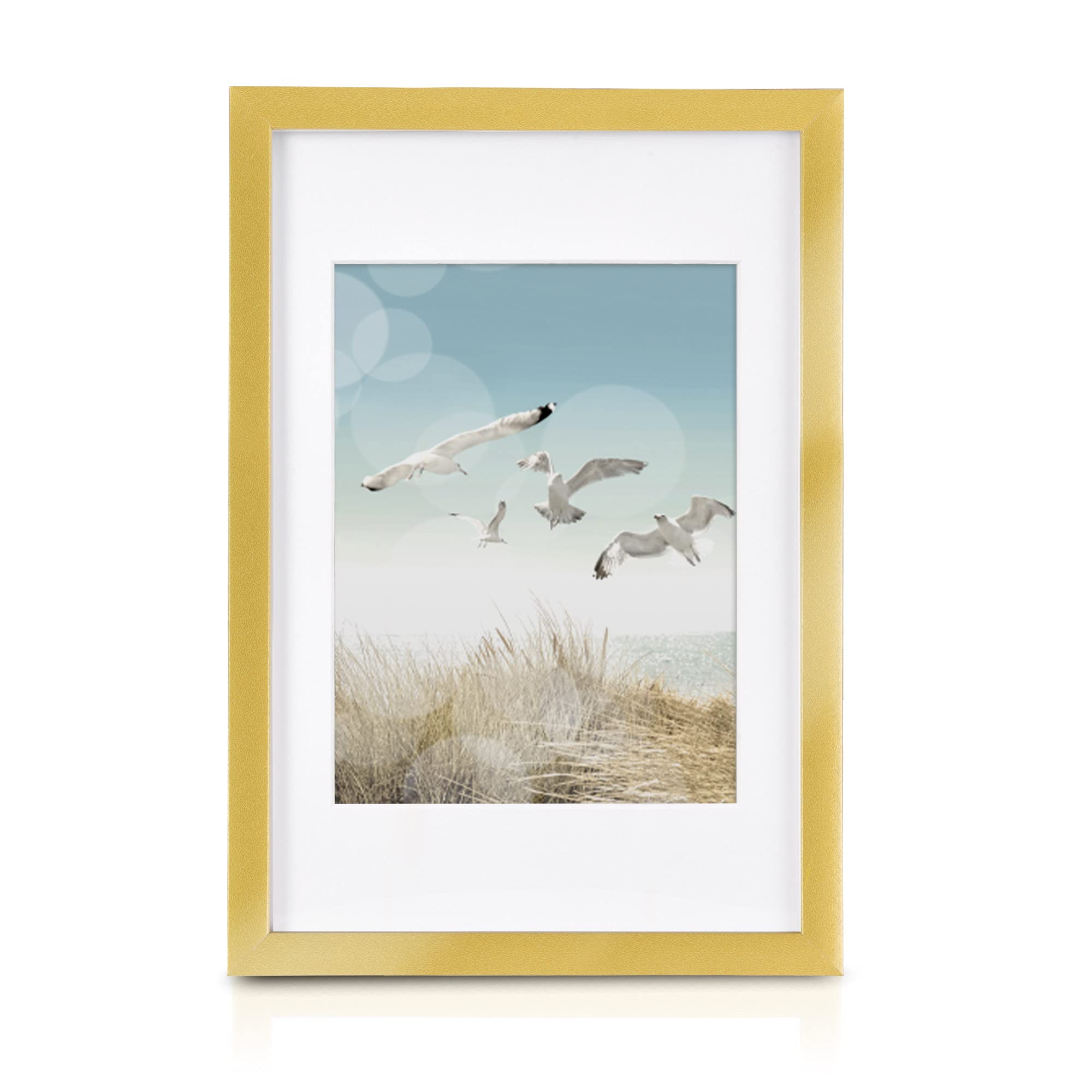 BOMOE Galeria Set De 7 Cadres Pour Photos 9x13, 10x15 Et 13x18 Cm – Cadre Murale Décoratif Pour Collages De Photos Avec Passepartout – Cadre Photo Blanc Décoration En Bois Et Verre