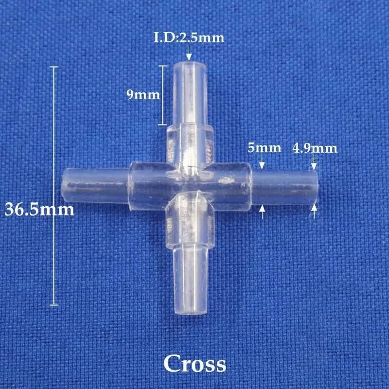 5pcs 5mm Transparent Acrylic Oxygen Tube Connectors Aquarium Fish Tank Air Hose Distributor Elbow Tee Splitter Connector(Cross,200pcs)
