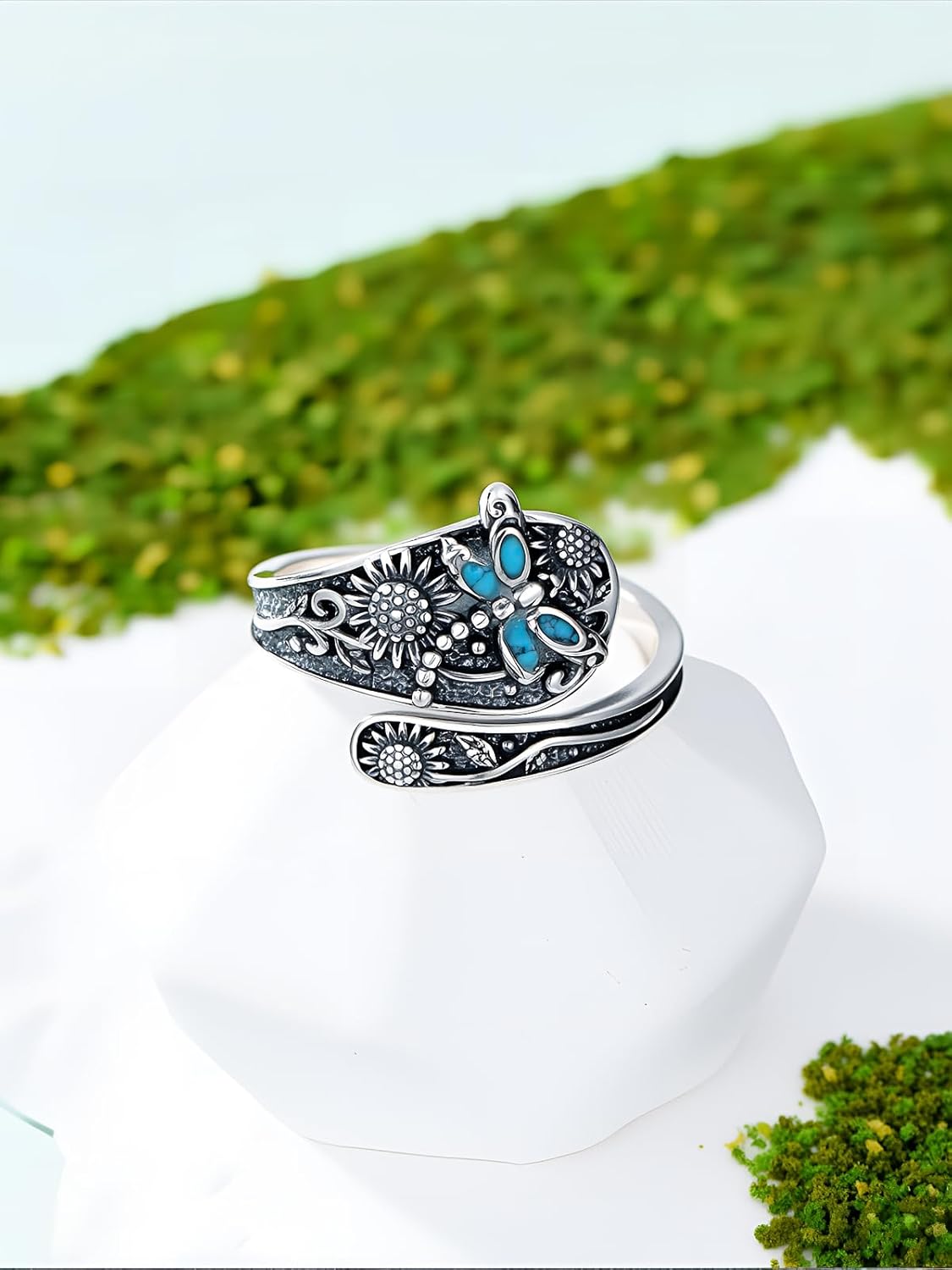 JKR Turquoise Spoon Rings for Women Sterling Silver Vintage Antique Thumb Ring Boho Jewelry Anniversary Birthday Gift for Wife Her Mom - Image 6