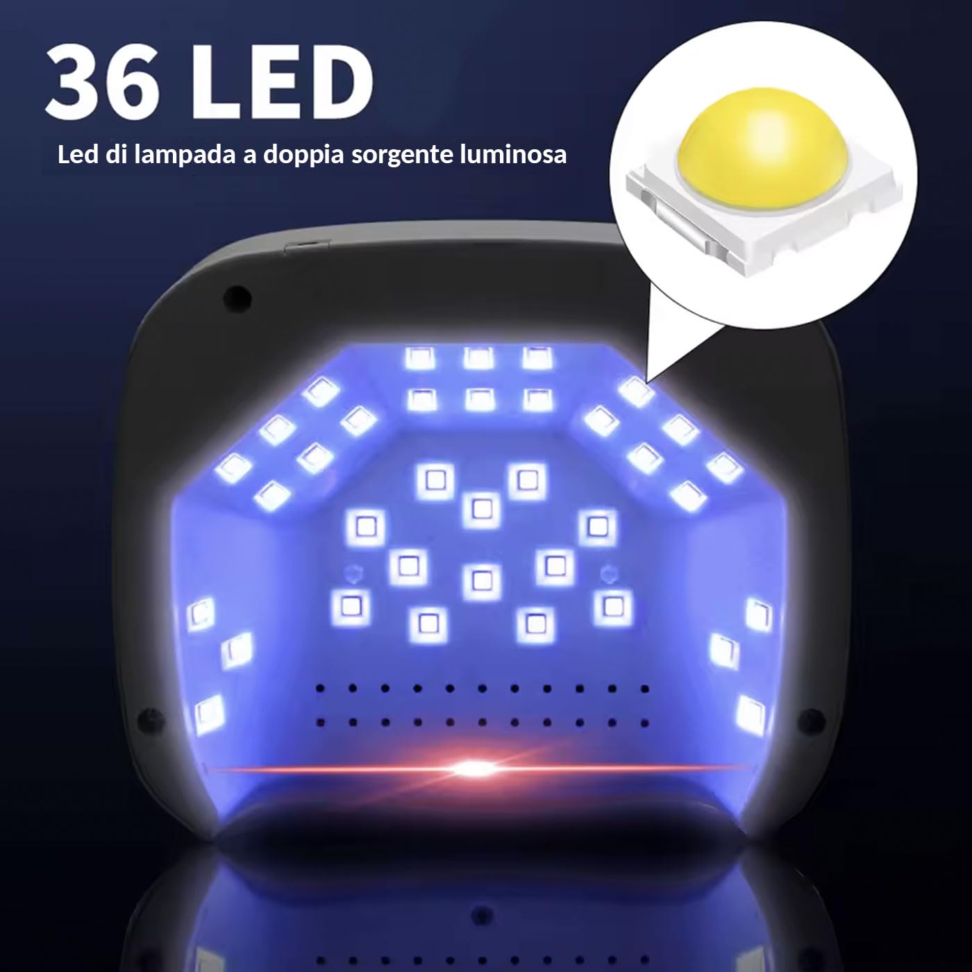 Lampada LED UV Ricaricabile per Unghie – 36 LED, Asciugatura Professionale per Smalto Gel, Manicure e Nail Art