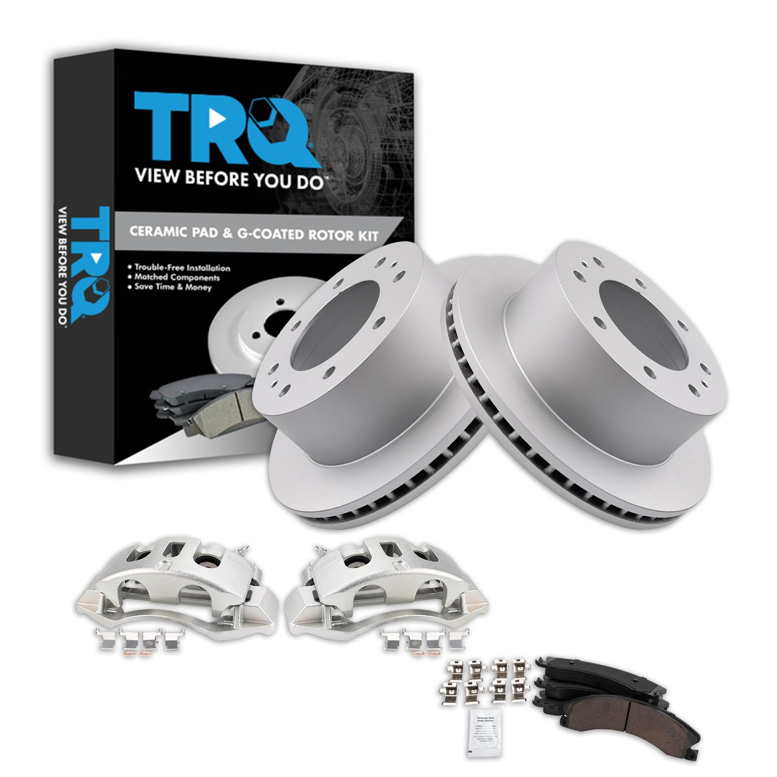 TRQ Rear Brake Pad &amp; Rotor Kit Compatible with 2011-2019 Chevrolet 2011-2019 GMC