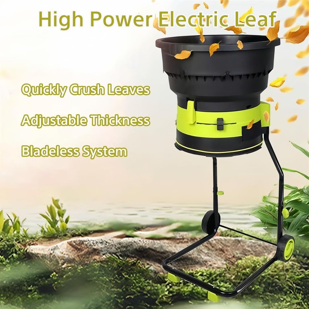 Trituradora eléctrica de hojas sin cuchillas, trituradora de 8000 RPM y trituradora de compost, con bolsa de recolección, para hojas, recortes de césped