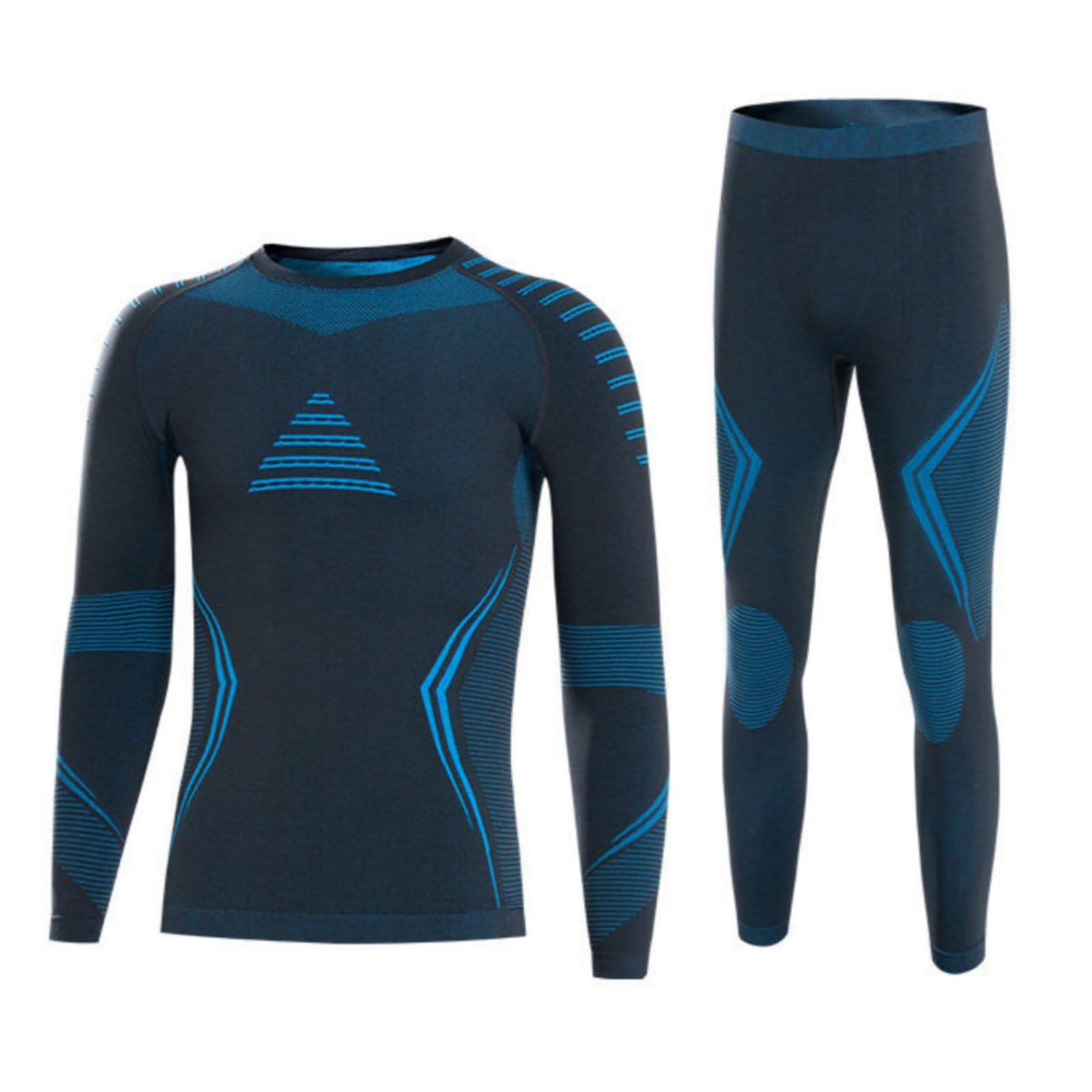HEAVENGLOW Sweat Wicking Ski Base Layer Set Warm Men's Thermal Set Winter Ready Long Sleeve Thermal Shirt and Pants Close Fit for Skiing, Running, Workout, Black Blue, XL-image-41