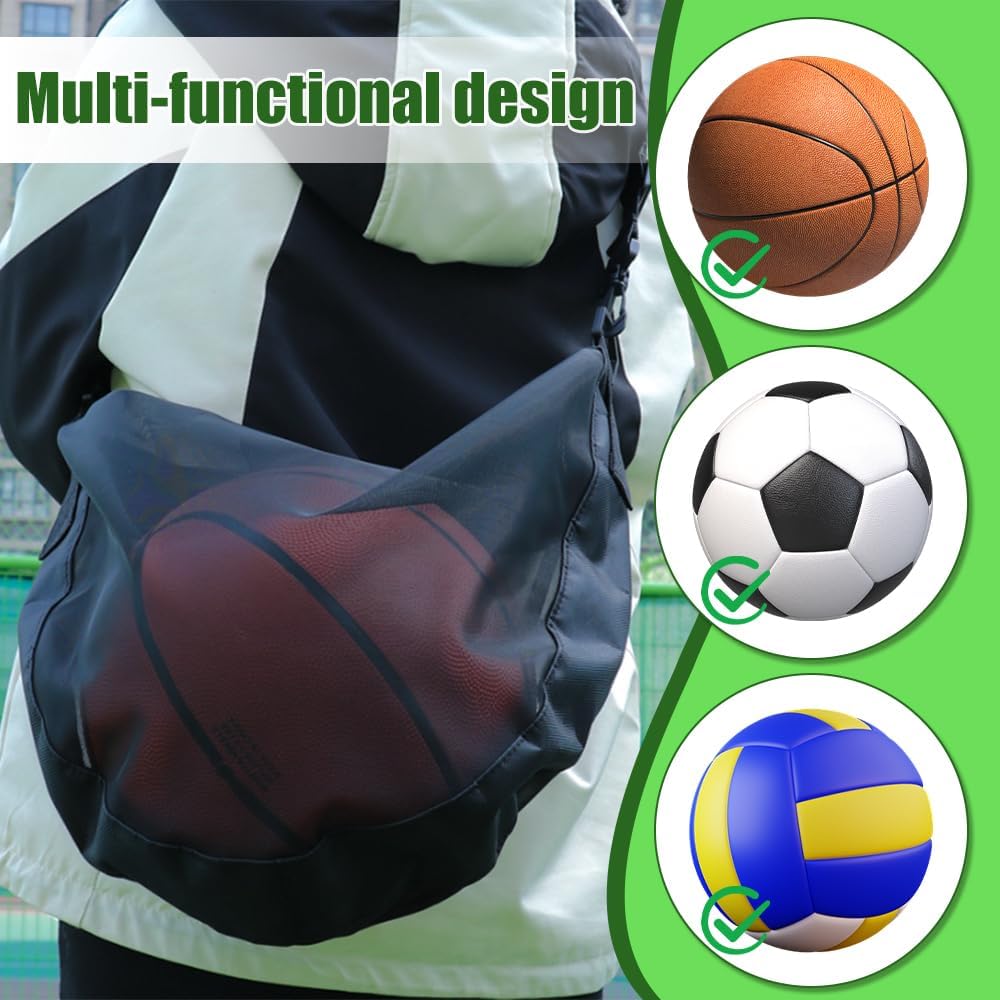 MiOYOOW Mesh Ball Bag, Adjustable Basketball Bag Sports Equipment Bag with Zipper Pocket for Basketball Football Volleyball Soccer